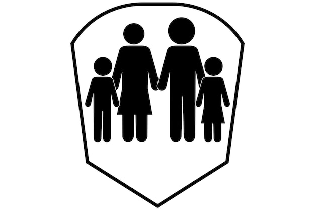 Vektor für eine gesunde familie familie im schild familienversicherungsabzeichen familiensicherheitssymbol vektorbild