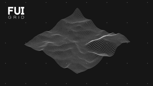 FUI GUI 3D Vector Landscape Scan Grid Abstrakter futuristischer Hintergrund SciFi HiTech-Design