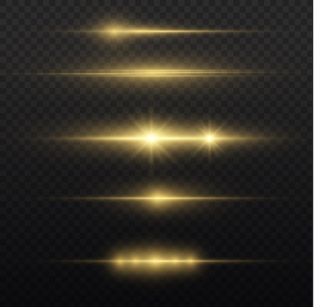 Funkelnde goldene lichtlinie gelbe horizontale streifen leuchtende lichtstrahlen xmas flash glares vector