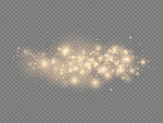 Funkelnde goldene magische Staubpartikel funkeln Glanzlichter gelbe Staubfunken und Sterne