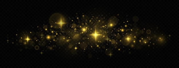 Funkelnde magische Staubpartikel. Die Staubfunken und goldenen Sterne leuchten mit besonderem Licht.