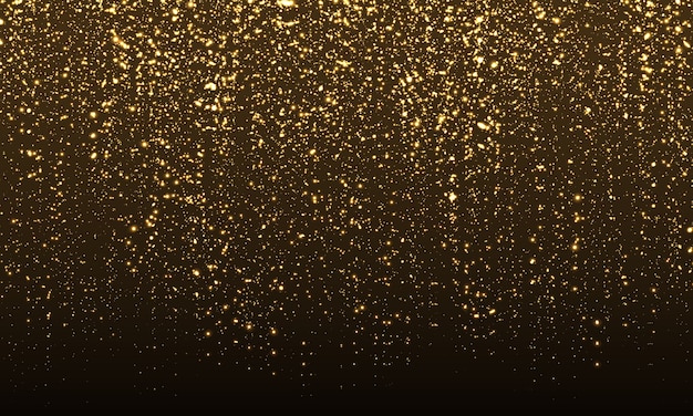 Funkelnder hintergrund. gold glitter konfetti. abstrakte teilchen. funkelndes gold. farbglitter auf schwarzem hintergrund. gold textur.