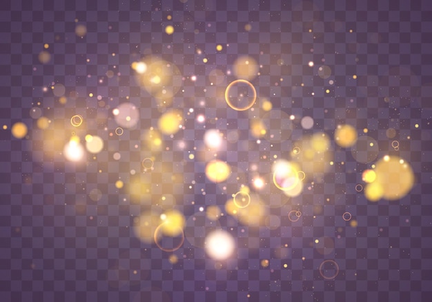 Funkelnder magischer Staub und goldene Partikel auf transparentem Hintergrund. Glitzernd und elegant. Magisches Konzept. Abstrakter Bokeh-Effekt.