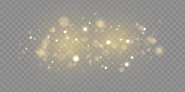 Funkelndes magisches Staubpartikel Bokeh-Effekt Gelbe Funkensterne leuchten Blitzgold-Lichtvektor
