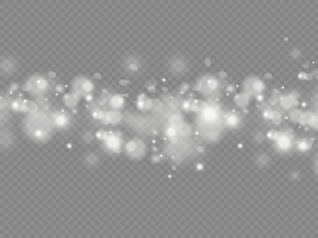 Funkelndes magisches Staubpartikel-Bokeh isoliert auf transparentem Hintergrund, die weißen Staubfunken und der Stern leuchten mit speziellem Licht, Weihnachtsglanzlichteffekt, Glanzlichter, funkeln