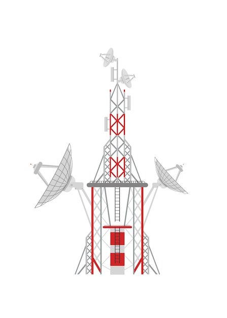 Funkturm-symbol im cartoon-stil auf weißem hintergrund vektor-illustration