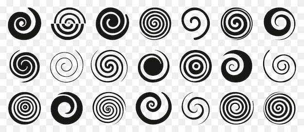 Funnel- oder swirl-iconen schwarzvortex-logo spiralelement-set funnel-icon-sammlung