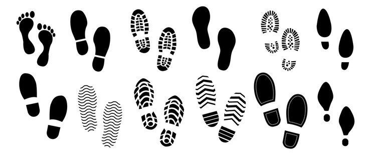 Vektor fußabdrücke menschliche silhouette vektor-set isolierte clip-art-sammlung schuhsohlendruck fußabdruck laufbahn stiefel sneakers eindruck icon barfuß