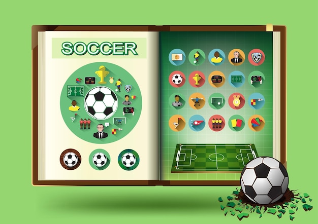 Fußball eingestellt auf notizbuchseiten-vektorillustration