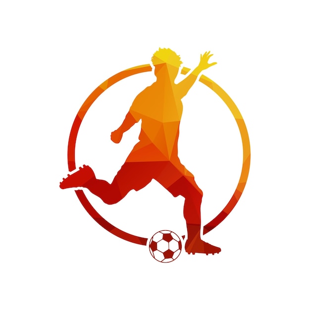 Fußball-fußballspieler-mann in aktion innerhalb eines rings, weißer hintergrund, vektorillustration