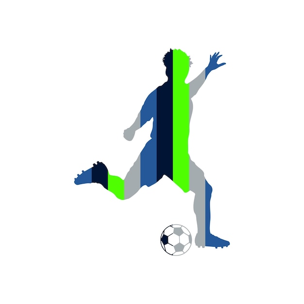Fußball-fußballspieler-mann in aktion mit kreativen farben, weißem hintergrund, vektorillustration