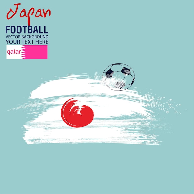 Fußball oder fußball abstrakten hintergrund fußball auf japan-flaggenhintergrund von pinseln