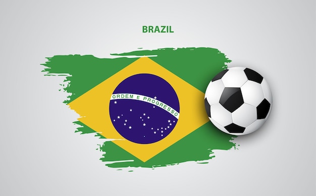 Fußball oder Fußball auf BRASILIEN-Flagge, Hintergrund von der Pinselflagge, Vektorillustration