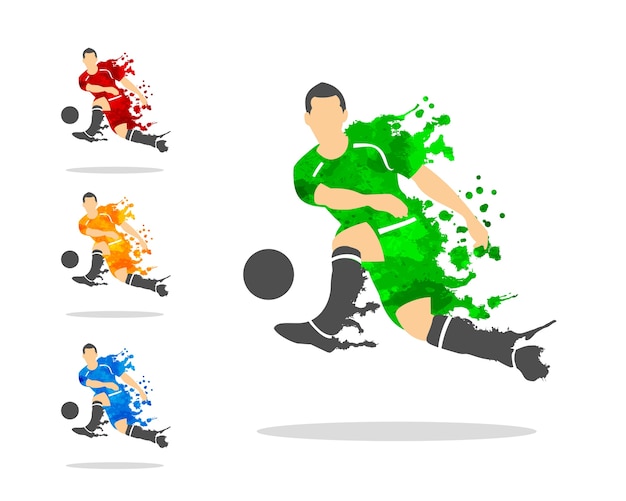 Fußball oder fußballspieler in einer aktion mit splash splat und aquarell