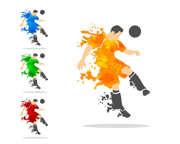 Fußball oder fußballspieler in einer aktion mit splash splat und aquarell