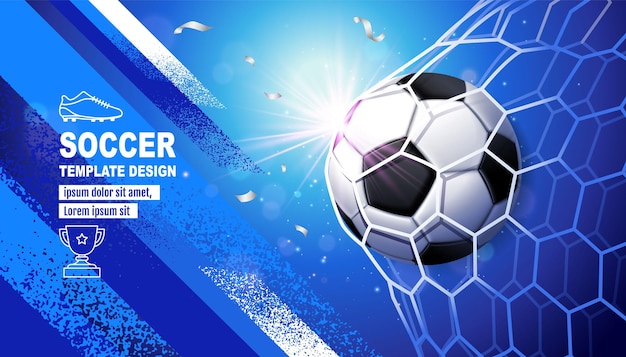 Fußball-vorlagendesign, fußball-banner, sport-layout-design, blaue thema-vektorillustration