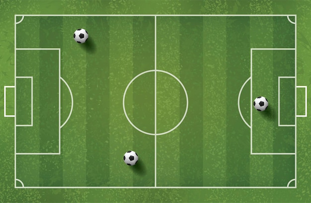 Fußballfußballball auf grünem Gras des Fußballfeldmusters und des Beschaffenheitshintergrundes. Vektor-Illustration.