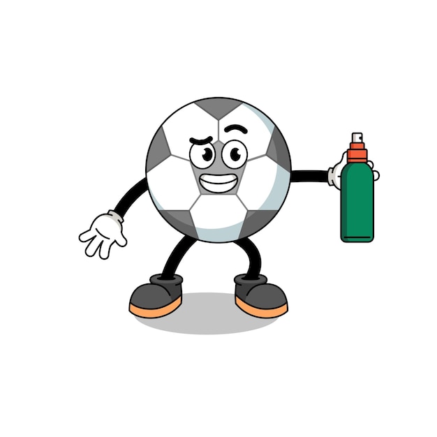 Fußballillustrationskarikatur, die mückenabweisendes charakterdesign hält
