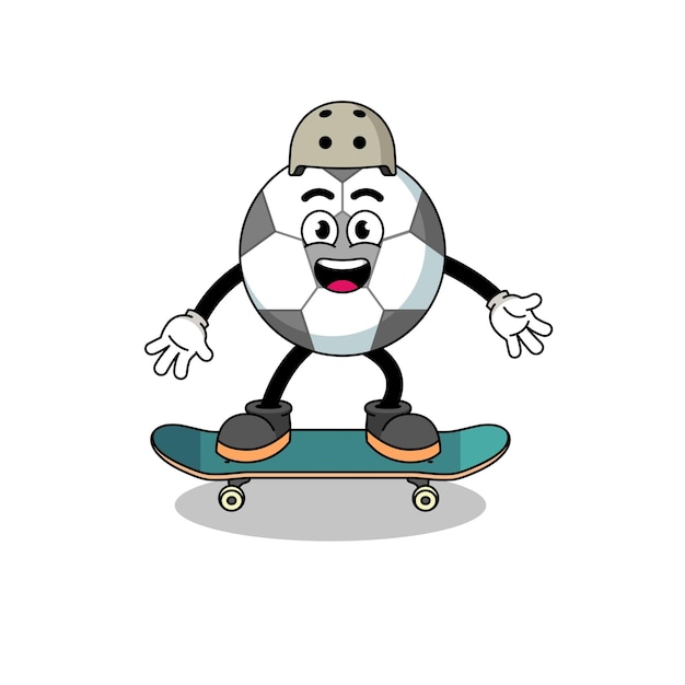 Vektor fußballmaskottchen, das ein skateboard-charakterdesign spielt