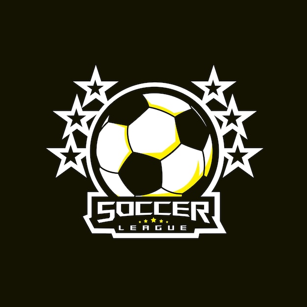 Vektor fußballprofi-logo im flachen stil, fußball und sterne. sport spiele