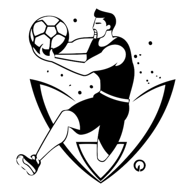 Fußballspieler in aktion mit ball und schildvektor illustration auf weißem hintergrund