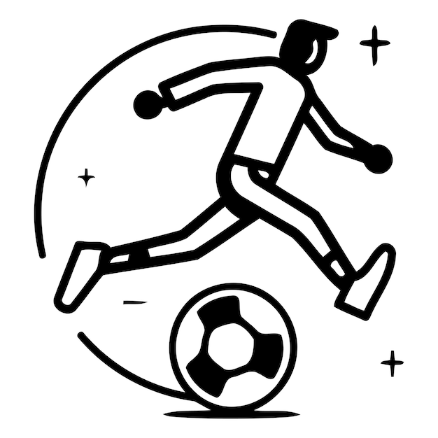 Vektor fußballspieler mit ball-flatline-symbol vektor-linearillustration