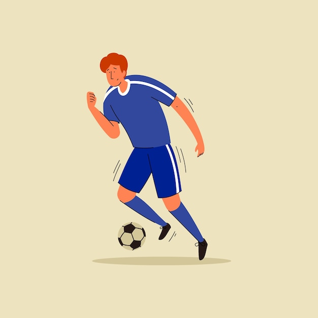 Fußballspieler mit flacher illustration des fußballs männer fußballspieler flaches vektordesign