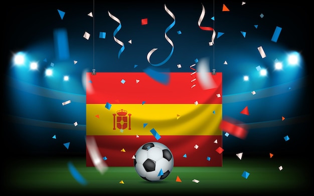 Fußballstadion mit dem ball und der spanischen flagge. viva spanien