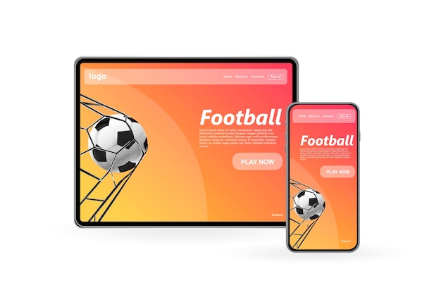 Fußballvektor-Website-Vorlagen-Landingpage-Design für Website- und mobile Website-Entwicklungs-App