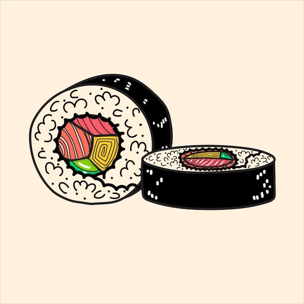 Futomaki-sushi-rolle im cartoon-stil