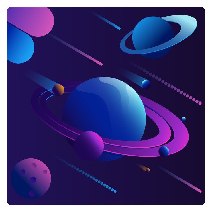 Futuristische abstrakte Planetensammlung in vibrierenden Farben