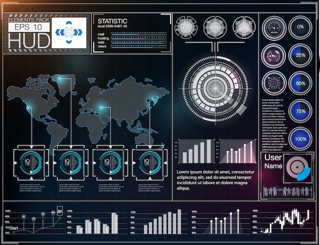 Futuristische benutzeroberfläche. hud ui. abstrakte virtuelle grafische notenbenutzeroberfläche.
