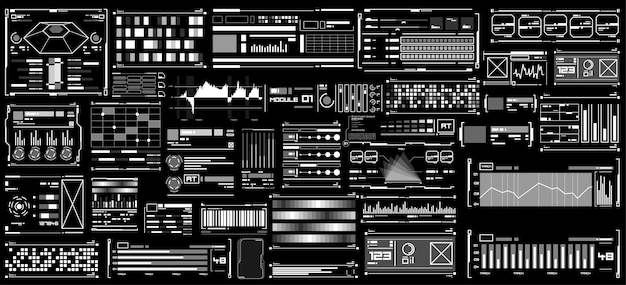 Futuristische benutzeroberflächenelemente holografische hud-benutzeroberflächenelemente high-tech-balken und -rahmen