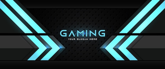 Futuristische blaue und schwarze gaming-header-social-media-banner-vorlage