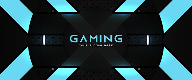 Futuristische blaue und schwarze gaming-header-social-media-banner-vorlage