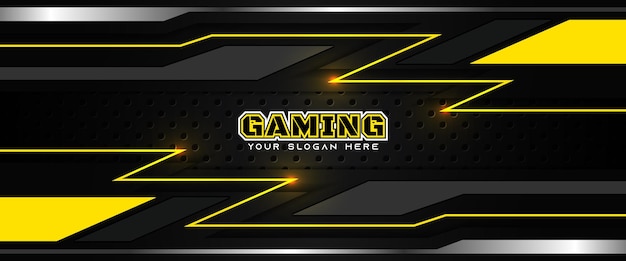 Futuristische gelbe und schwarze gaming-header-social-media-banner-vorlage