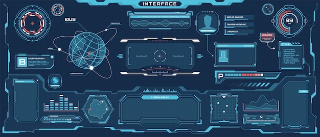 Futuristische hud-schnittstelle scifi virtuelles kommunikationsdisplay-layout-hologramm-bildschirmset