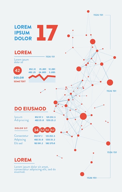 Futuristische Infografik. Informationsästhetik. Grafische Visualisierung komplexer Datenthreads. Abstrakter Datengraph.