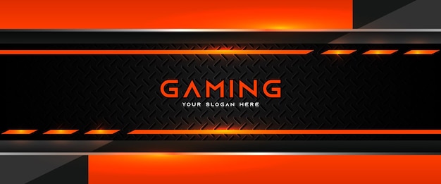 Futuristische orange und schwarze gaming-header-social-media-banner-vorlage