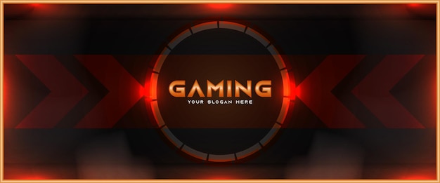 Futuristische orange und schwarze gaming-header-social-media-banner-vorlage