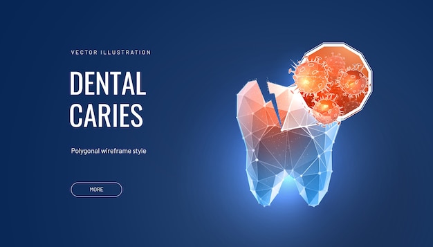 Futuristische polygonale illustration des zahnverfalls