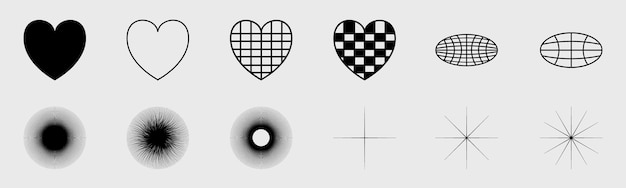 Futuristische Retro-Elemente für das Design Sammlung abstrakter grafischer geometrischer Symbole Abstrakter kosmischer Bauhaus- und Boho-Stil