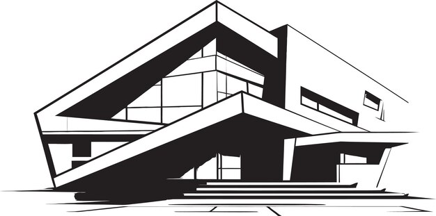 Futuristische wohnung umriss modernes haus skizze vektor emblem architektonische visionäre fettes haus ske