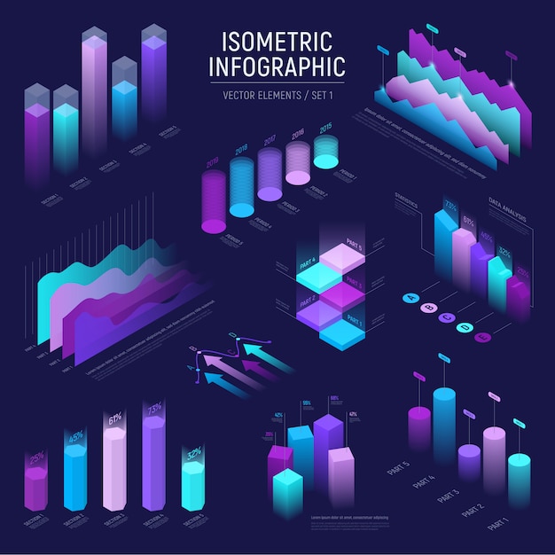 Futuristischer isometrischer infographic elementsatz