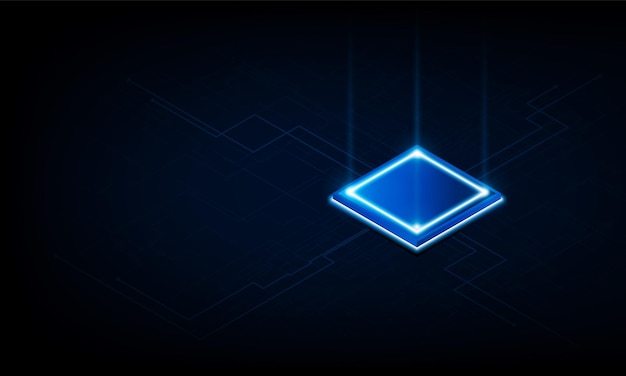 Futuristischer Mikrochip-Prozessor mit Lichtern auf blauem Hintergrund Quantencomputer-Konzept, Innovationshintergrund, Vektordesign