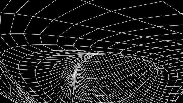 Futuristischer schwarzer Trichter Wireframe-Raumfahrttunnel Abstraktes blaues Wurmloch mit Oberflächenverzerrung Vektorillustration