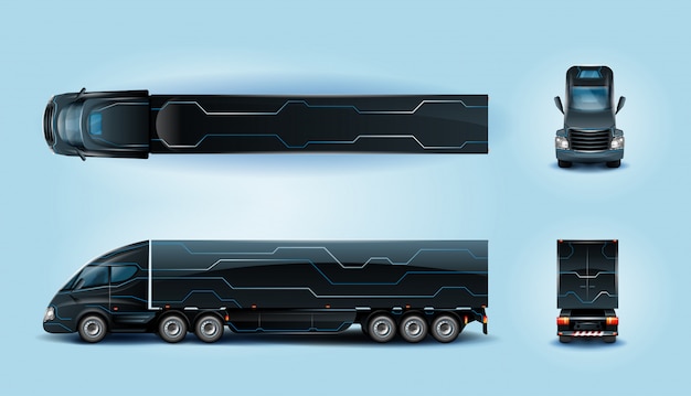 Futuristischer schwerlastwagen mit langem radstand