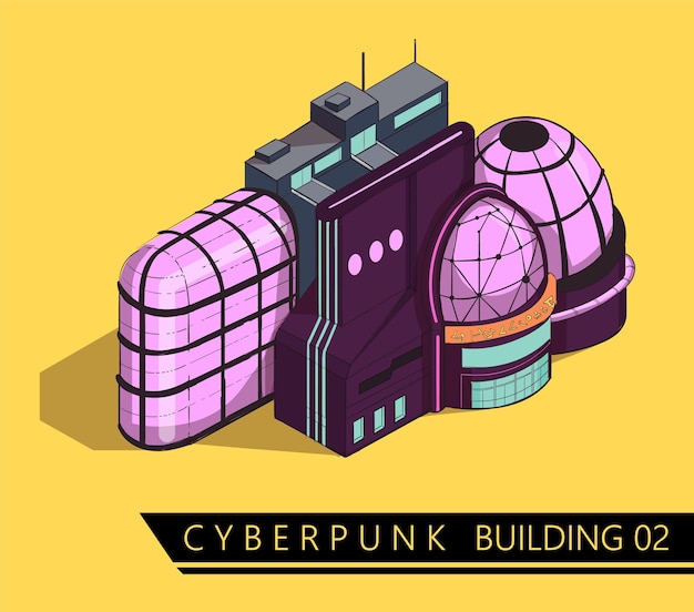 Futuristisches cyberpunk-science-fiction-gebäude im isometrischen stil