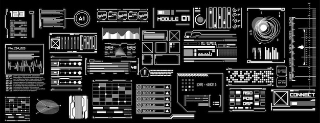 Futuristisches digitales Sammlungs-HUD für UI UX- und GUI-Projekte Hitech-Designelementdiagramme