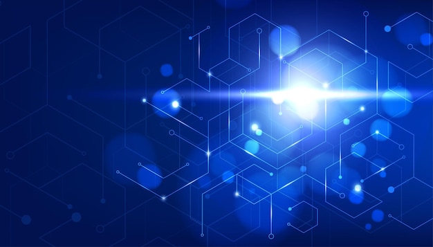 Futuristisches Konzept der abstrakten Technologie leuchtende blaue Linien und Beleuchtung auf dunklem Hintergrund Vektorillustration